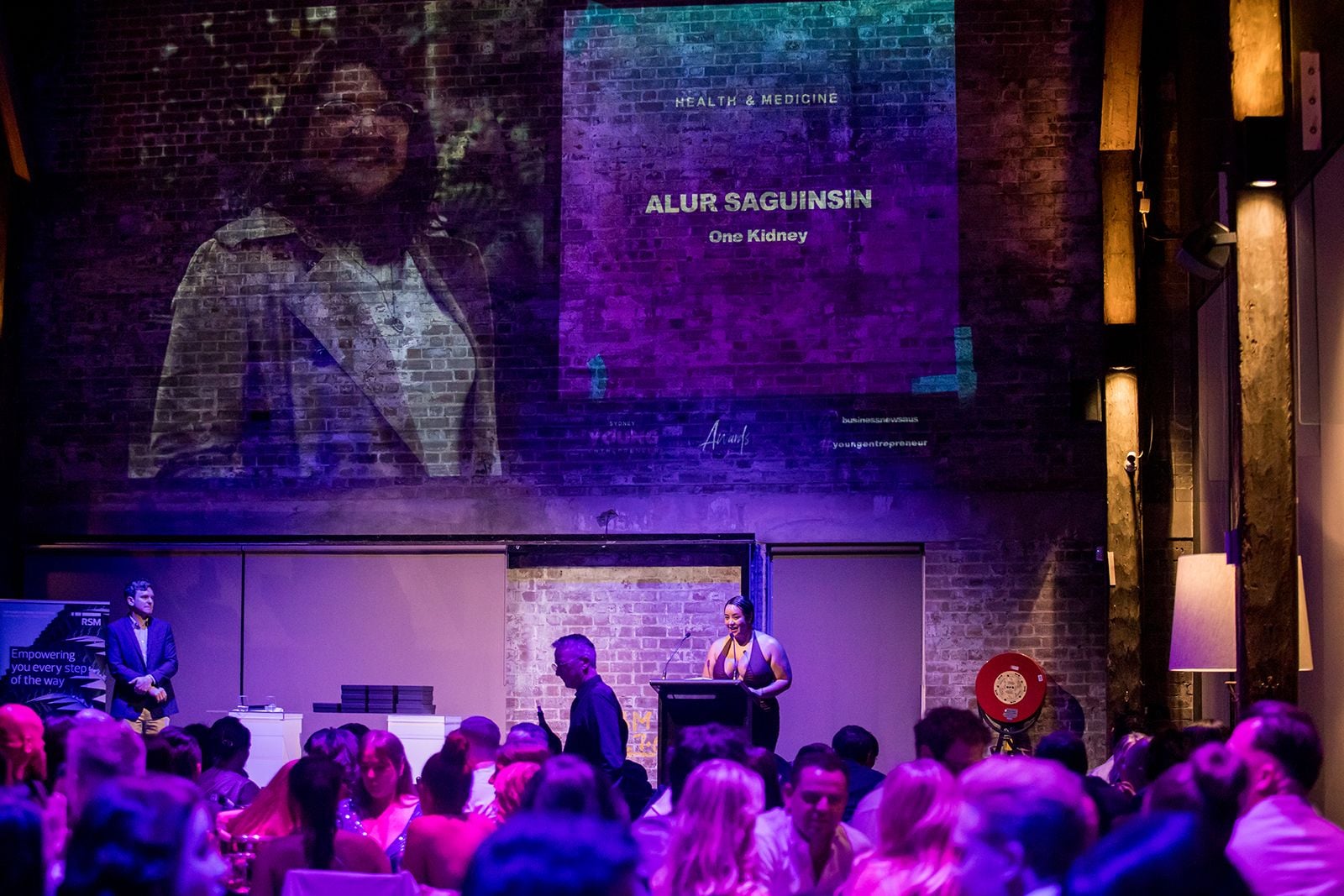 2025 Sydney Young Entrepreneur Awards Gala Dinner Winners accepting trophies on stage at the 2025 Sydney Young Entrepreneur Awards